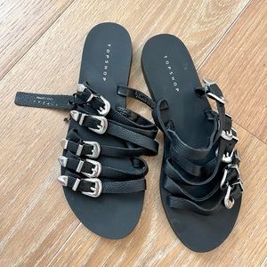 TOPSHOP Heston Leather Buckle Sandals in black 36